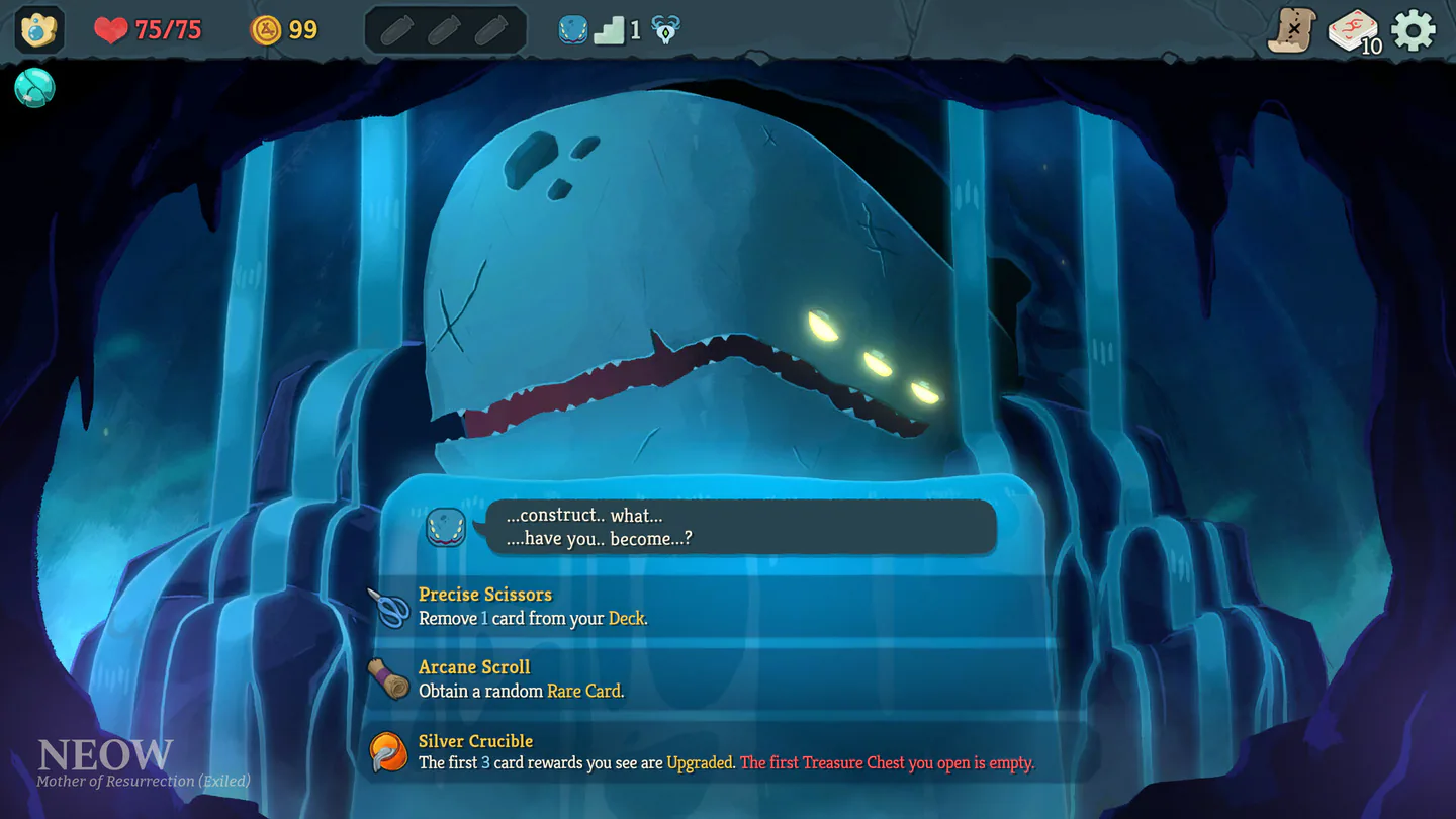 Neow greets an ascender before a new run